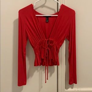 Red tie-front top
